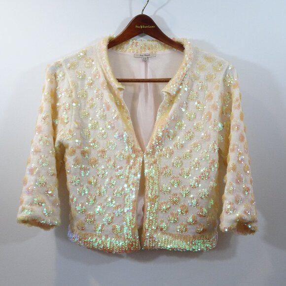 Vintage Y2K Free People Wool Blend Sequin Open Cardigan Sweater Size M/L Boxy - Picture 1 of 8